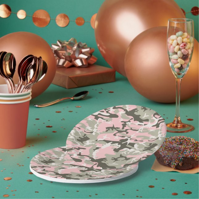 Rosa und grüne Camouflage, Militär, Armee Pappteller (Multi)
