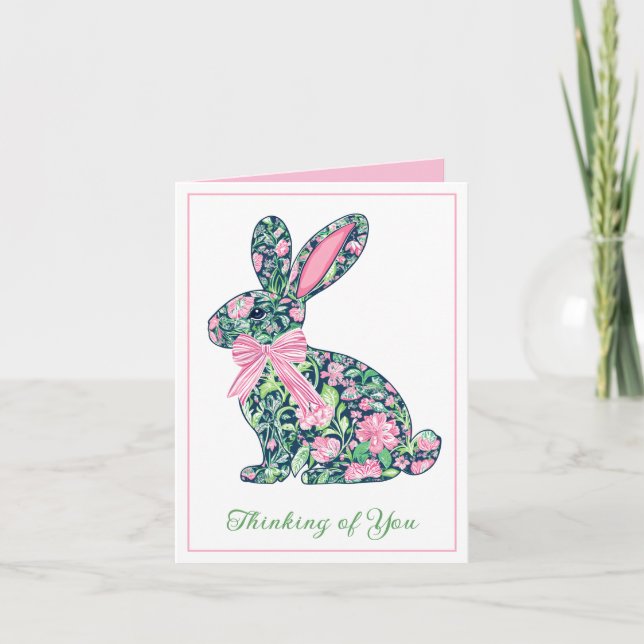 Rosa und grüne Chinoiserie Bunny mit Bow (Vorderseite)