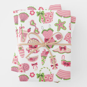 Rosa und grüne Coquette Sommer Strandurlaub Geschenkpapier Set