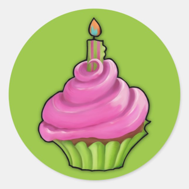 Rosa und grüne Cupcake-grüne Aufkleber (Vorderseite)