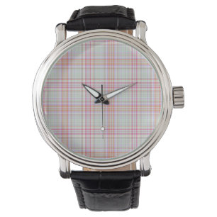 Rosa und grüne Elegante Geometrische Karierte Kuns Armbanduhr