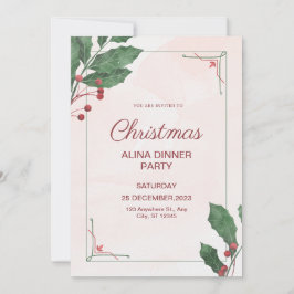 Rosa und grüne Farbe Weihnachtsabend Abendessen Pa Einladung