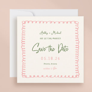 Rosa und grüne, farbenfrohe Square Hochzeit Save The Date
