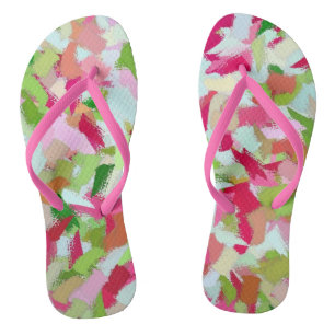Rosa und grüne Farbtupfer Flip Flops