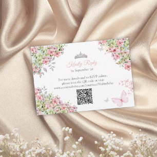 Rosa und grüne floral Schmetterling Quinceañera RSVP Karte