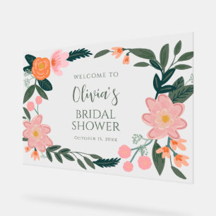 Rosa und grüne florale benutzerdefinierte Hochzeit Acrylschild