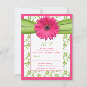 Rosa und grüne florale Damast-Hochzeit-Antwortkart RSVP Karte