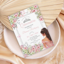 Rosa und grüne florale Schmetterlings-Quinceañera