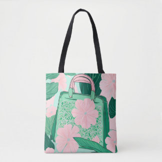 Rosa und grüne florale Trompe L'oeil Handtasche Il