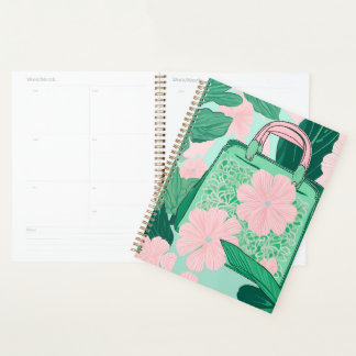 Rosa und grüne florale Trompe L'oeil Handtaschen-I Planer