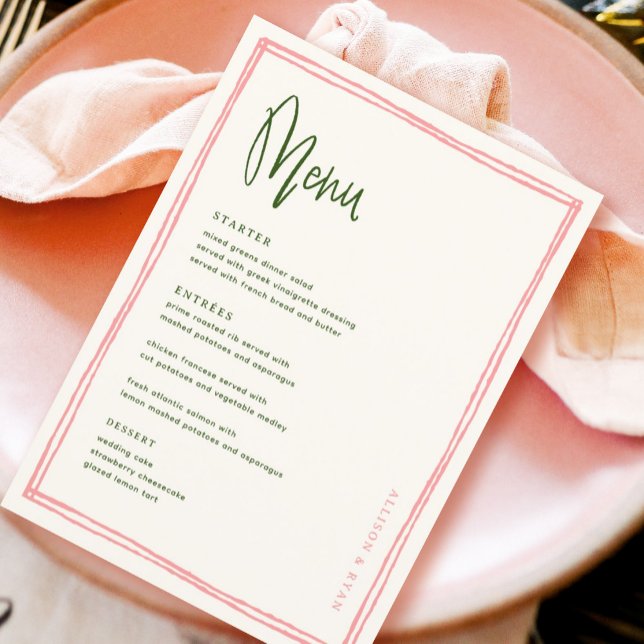 Rosa und grüne französische Hochzeitskarte mit han Menükarte (Von Creator hochgeladen)