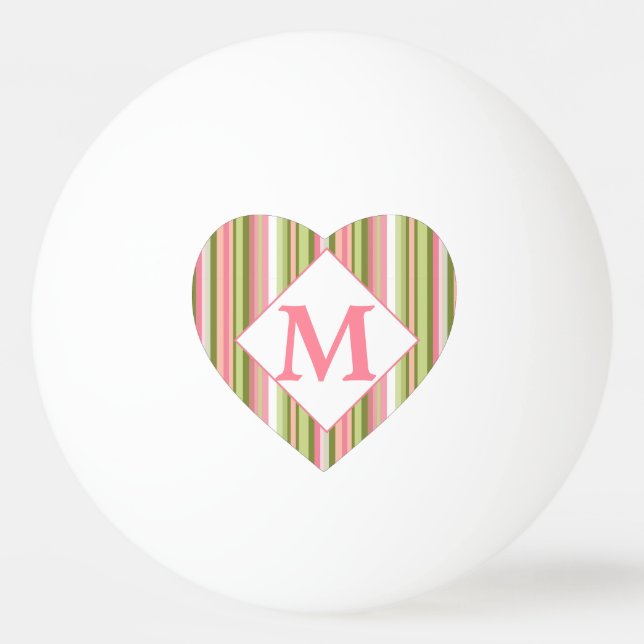 Rosa und grüne Frühlingsstreifen Mit Monogramm Her Tischtennisball (Vorderseite)