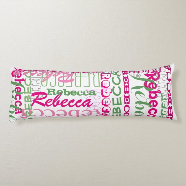Rosa und grüne Fun Name Collage Allover Muster Seitenschläferkissen (Rückseite)