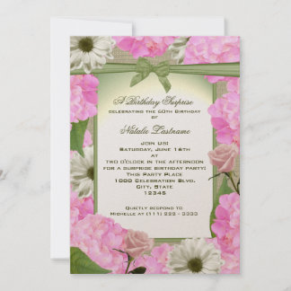 Rosa und grüne Gartenanlage Party Geburtstag Einladung
