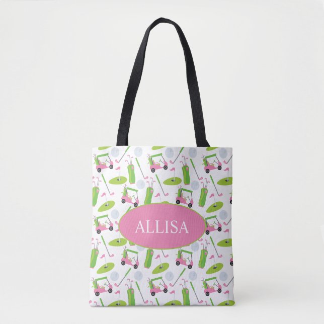 Rosa und grüne Golf Personalisiert Tasche (Vorderseite)