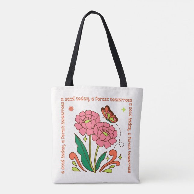 Rosa und grüne Groovy Illustrative Tasche (Rückseite)