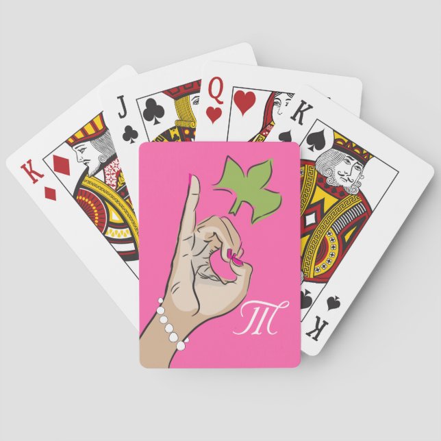 Rosa und grüne, gürtelförmige Spielkarte (Rückseite)