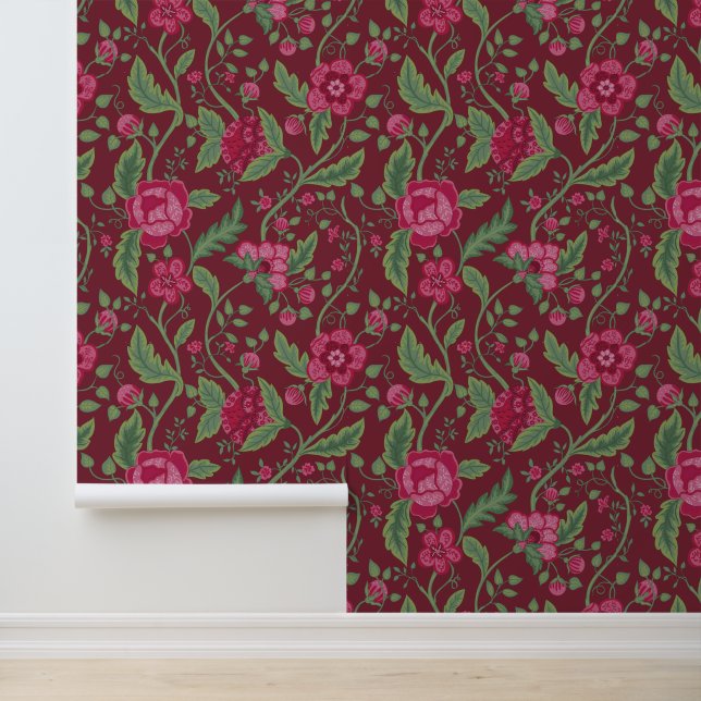 Rosa und grüne Jacobohne Muster Tapete (Anwendung)
