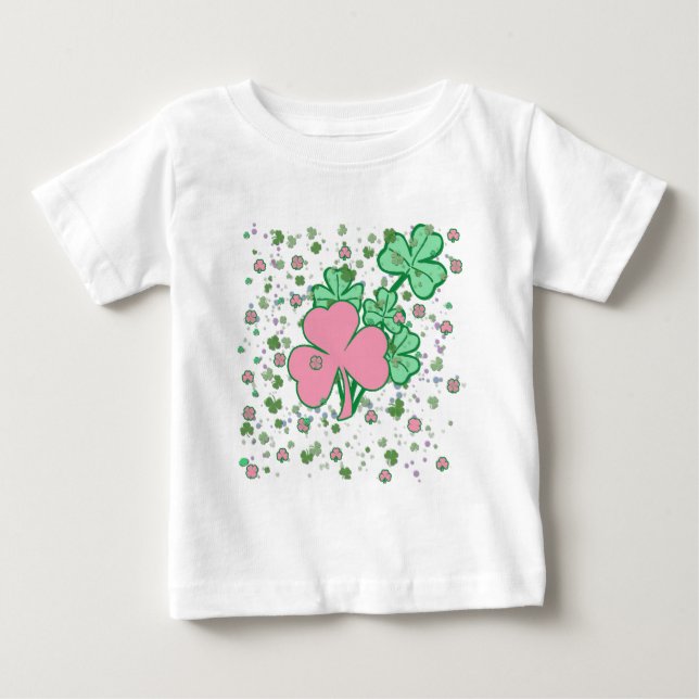 Rosa und grüne Kleeblätter Baby T-shirt (Vorderseite)