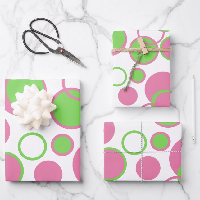Rosa und grüne Kreise Geschenkpapier Set (Vorderseite)