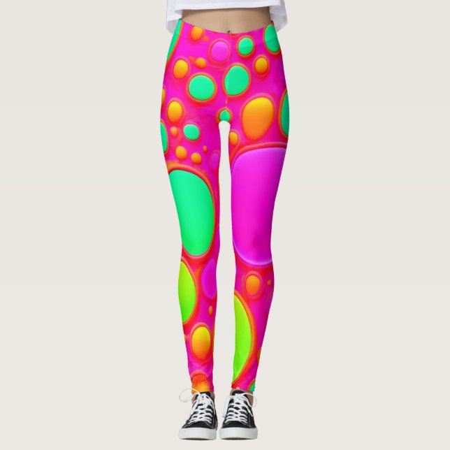 Rosa und grüne Kreise Leggings (Vorderseite)
