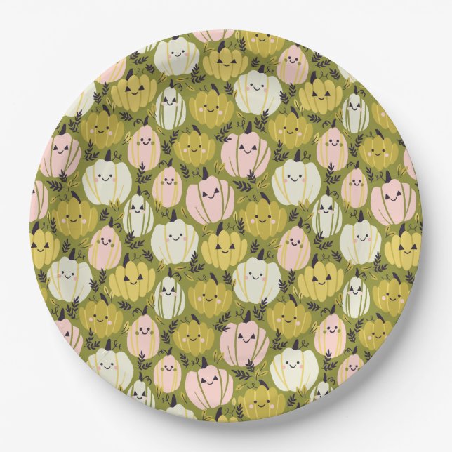 Rosa und grüne Kürbis Pappteller (Vorderseite)