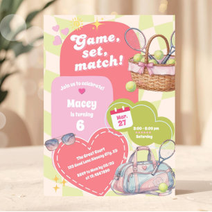 Rosa und Grüne Mädchen Tennis Preppy Einladung