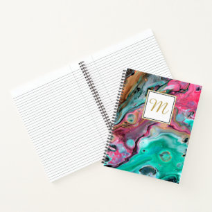Rosa und grüne Marmor-Monogramm Notizbuch