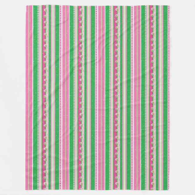Rosa und grüne, moderne gestreifte Fleece Blanket (Vorderseite)