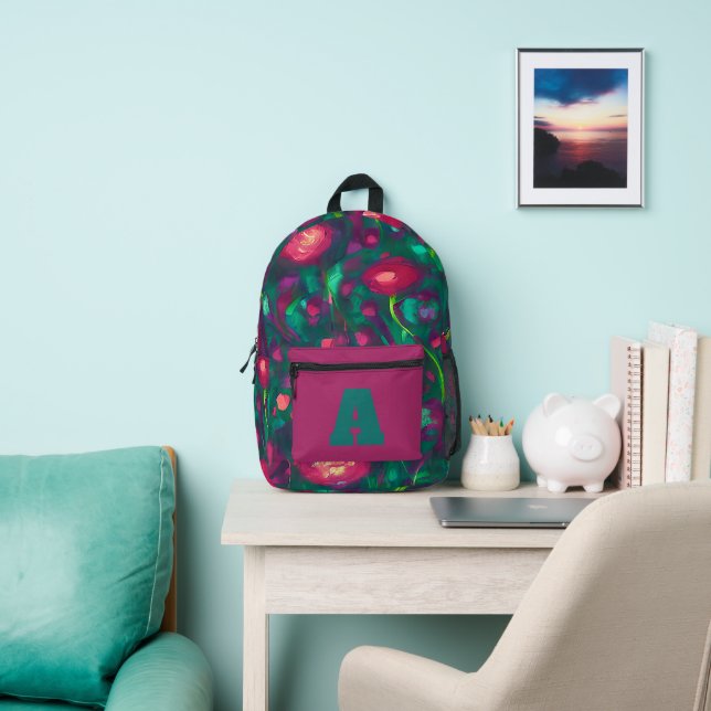 Rosa und grüne Monogramm Bedruckter Rucksack (InSitu)