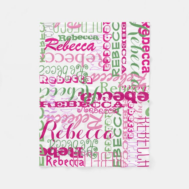 Rosa und grüne Namen Collage Girl's Allover Print Fleecedecke (Vorderseite)