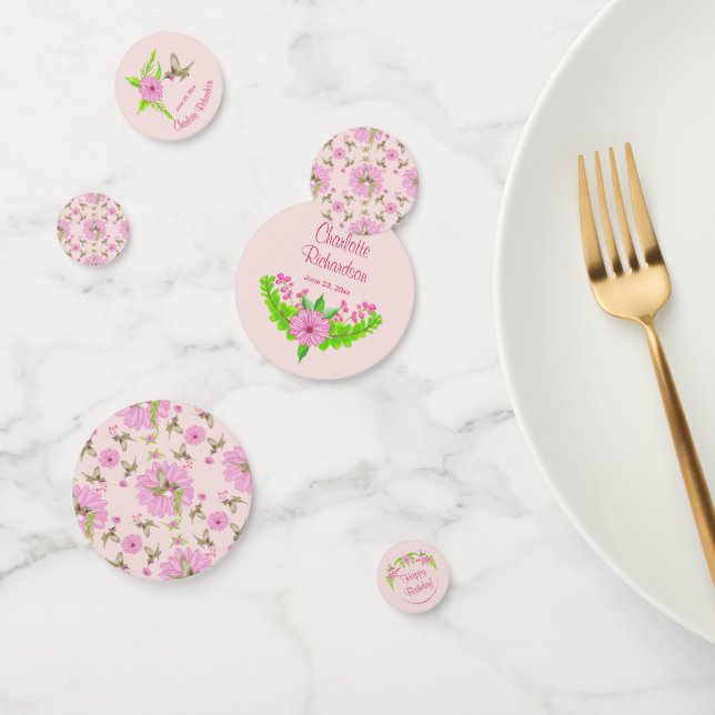 Rosa und grüne Nostalgische Blumentafel Confetti Konfetti (Gruppe)