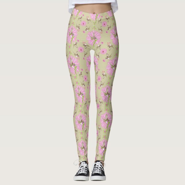 Rosa und grüne Nostalgische Leggings (Vorderseite)