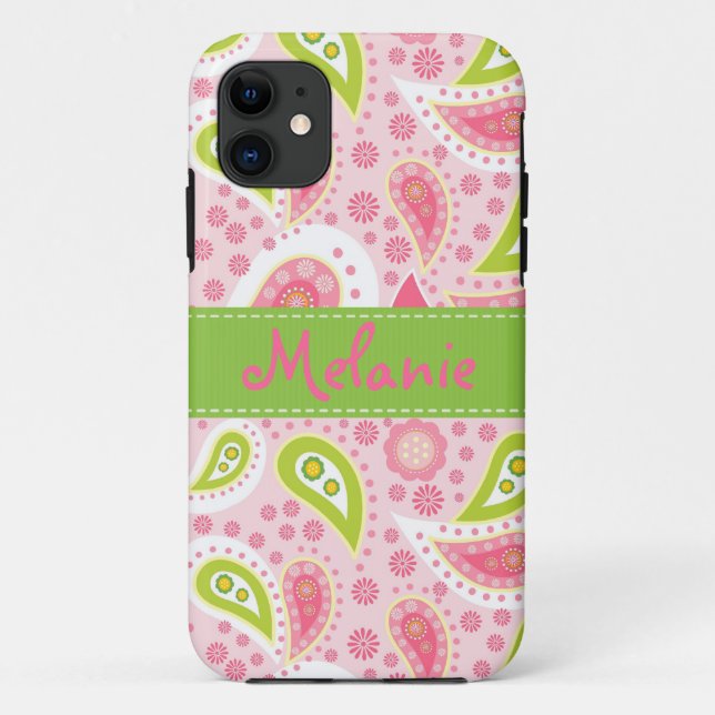 Rosa und grüne Paisley iPhone Monogramm-Gewohnheit Case-Mate iPhone Hülle (Rückseite)