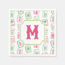 Rosa und grüne Palm Beach Mahjong-Kacheln Monogram