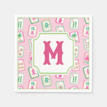 Rosa und grüne Palm Beach Mahjong-Kacheln Monogram