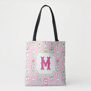 Rosa und grüne Palm Beach Mahjong-Kacheln Monogram Tasche