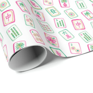 Rosa und grüne Palm Beach Mahjong-Steine Geschenkpapier