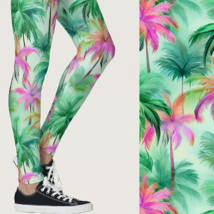 Rosa und grüne Palmen tropisches Muster Leggings