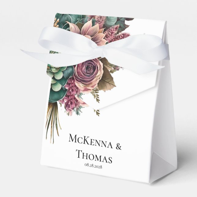 Rosa und grüne Peonie Sukkulente Hochzeit Geschenkschachtel (Vorderseite)