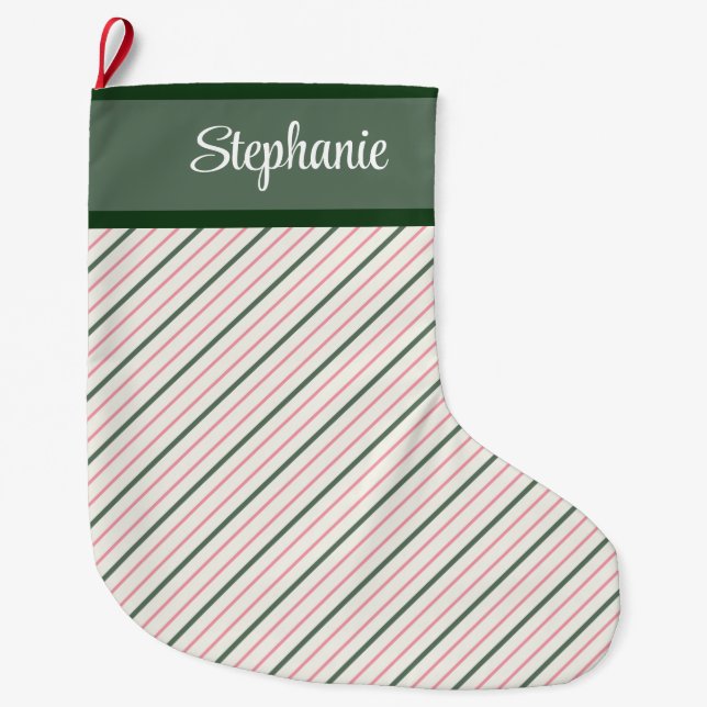 Rosa und grüne Pinstriche mit Name Großer Weihnachtsstrumpf (Vorderseite)