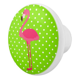 Rosa und grüne Polka Dot Flamingo Keramikknauf