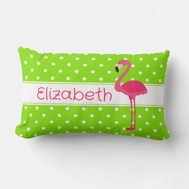 Rosa und grüne Polka Dot Flamingo Personalisiert Lendenkissen (Vorderseite)