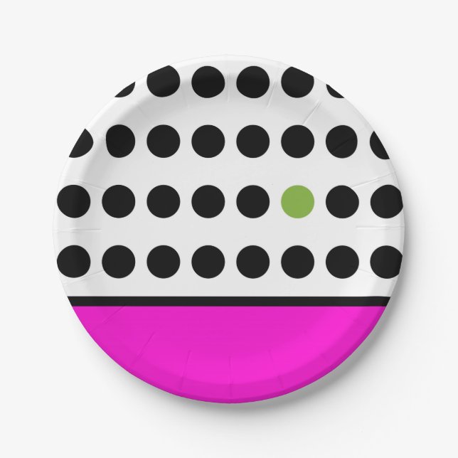 Rosa und grüne Polka Punkte Pappteller (Vorderseite)