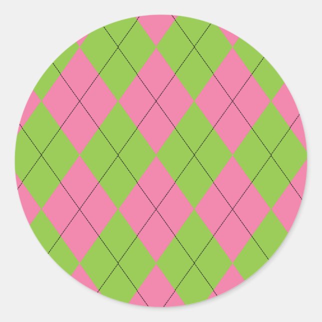 Rosa und grüne Raute mit schwarzen Linien Runder Aufkleber (Vorderseite)