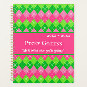 Rosa und grüne Raute Preppy Style Personalisiert Planer