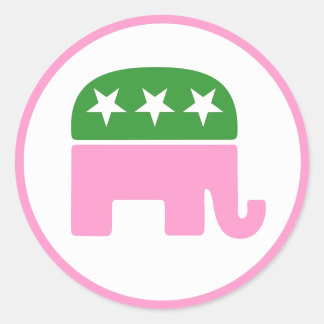 Rosa und grüne republikanische Elefanten Runder Aufkleber (Vorderseite)