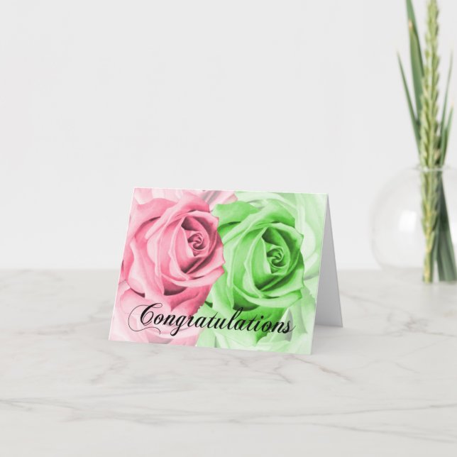 Rosa und grüne Rose Glückwunschkarte Karte (Vorderseite)