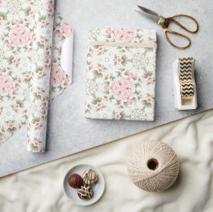Rosa und grüne Rose Petals Niedliches Allround-Mus Geschenkpapier