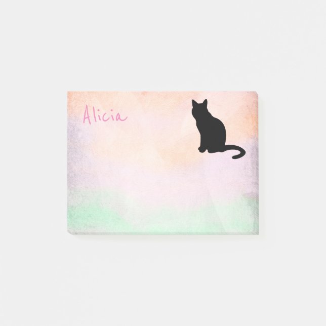 Rosa und grüne schwarze Katze benutzerdefinierten  Post-it Klebezettel (Vorderseite)